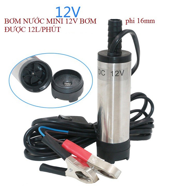 Máy bơm chìm 12 volt kẹp - máy bơm chìm hút dầu mini 12V