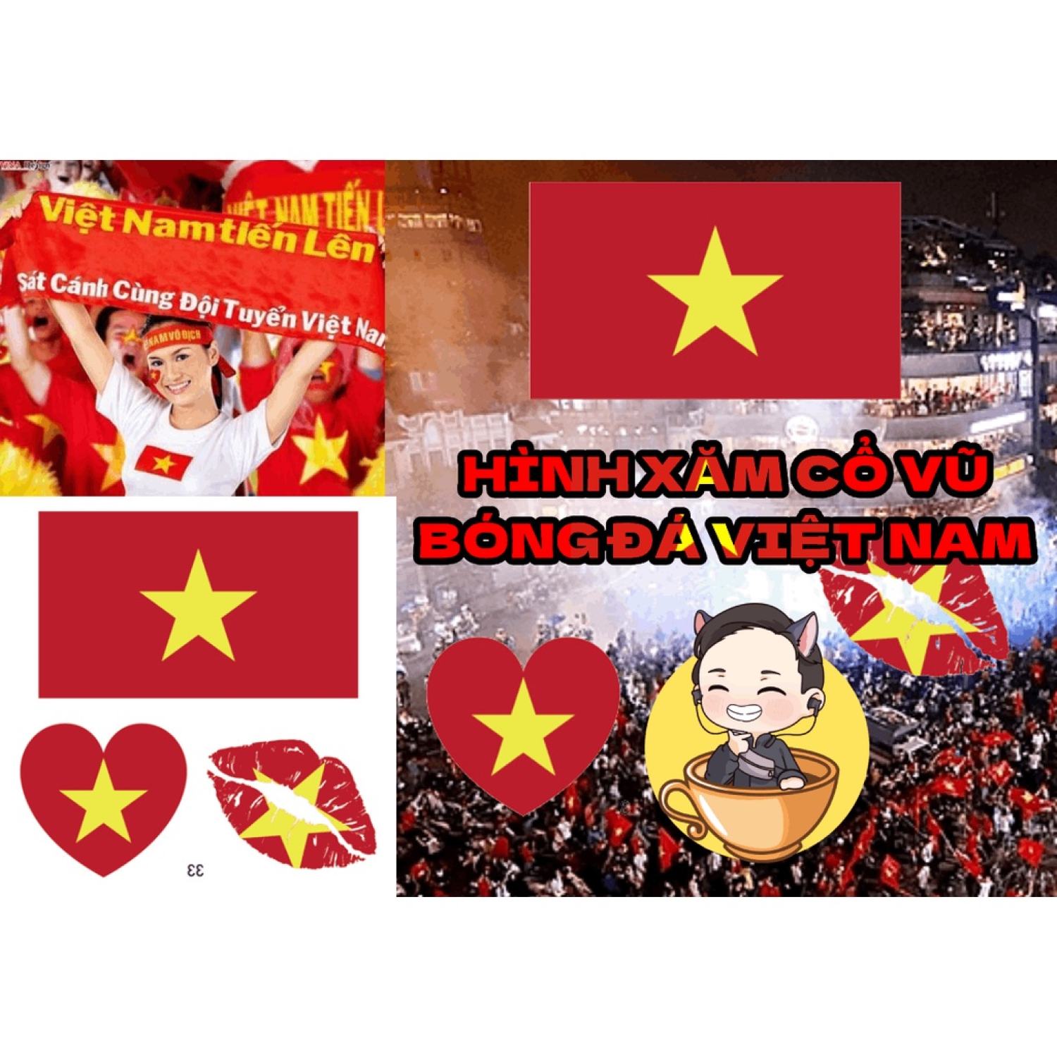 Hình xăm cổ vũ bóng đá Việt Nam, quốc kỳ, cờ Việt Nam, cờ đỏ sao vàng