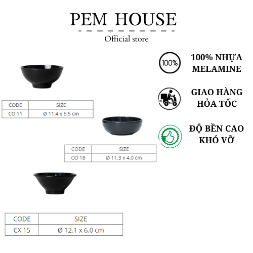 Chén Nhựa Melamine Màu Đen