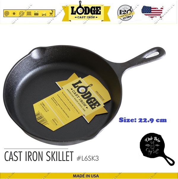 LODGE:  Chảo gang thô size 23cm