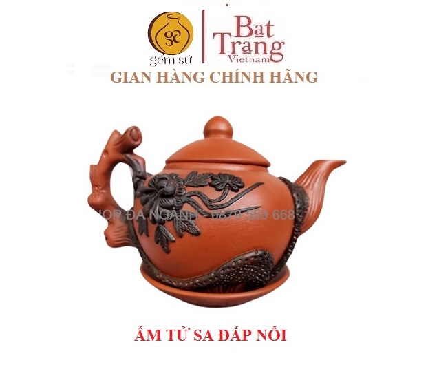 Ấm tử sa đắp nổi dung tích 500ml [gốm sứ Bát Tràng]