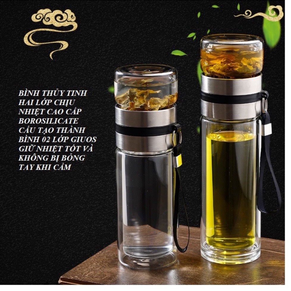 Bình nước thủy tinh có lõi lọc pha trà 450ml