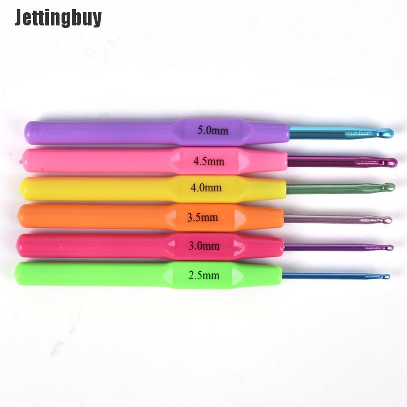 Jettingbuy Bộ 6 que móc đan len đầu nhôm tay cầm nhựa