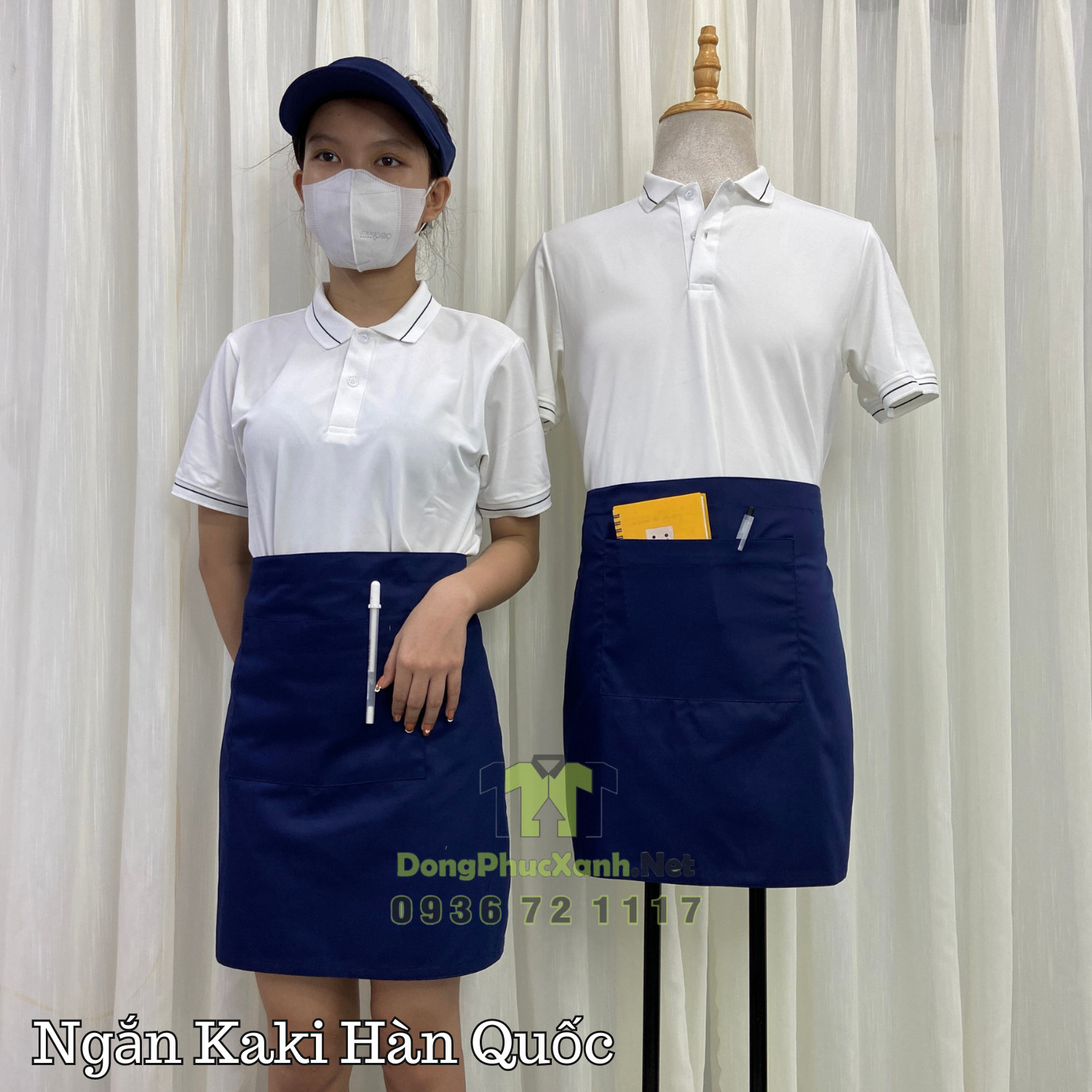 Tạp Dề Trơn Màu Xanh Cho Phục Vụ