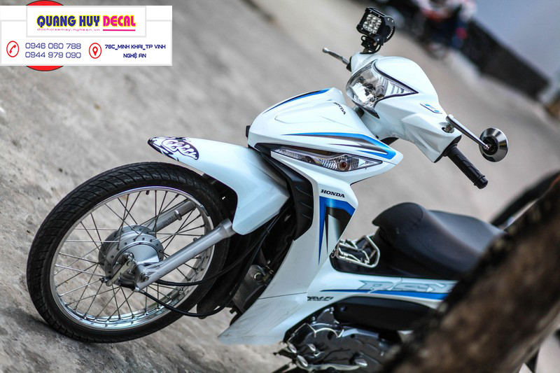 Tem trùm xe wave RSX trắng chỉ xanh - Độ dán team trùm decal xe máy wave RSX trắng chỉ xanh - Team trùm decal xe máy wave rẻ đẹp và chất