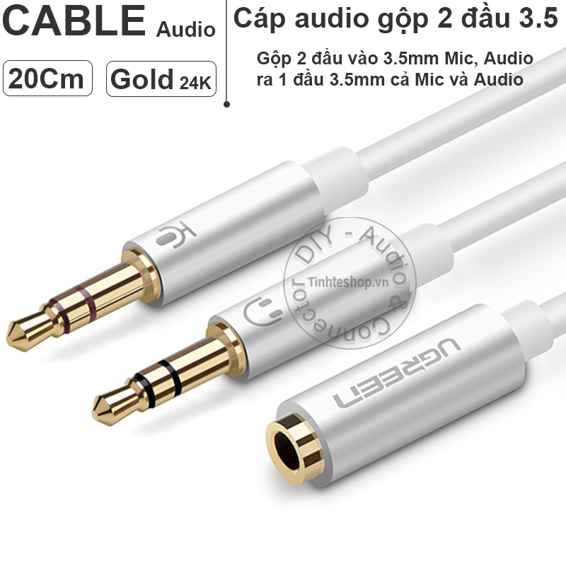 Audio cable 2 3.5mm male to 1 3.5mm female microphone + tai nghe 20cm ugreen 10790