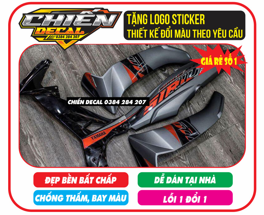 Tem rời sirius rc mẫu zin đen xám cam