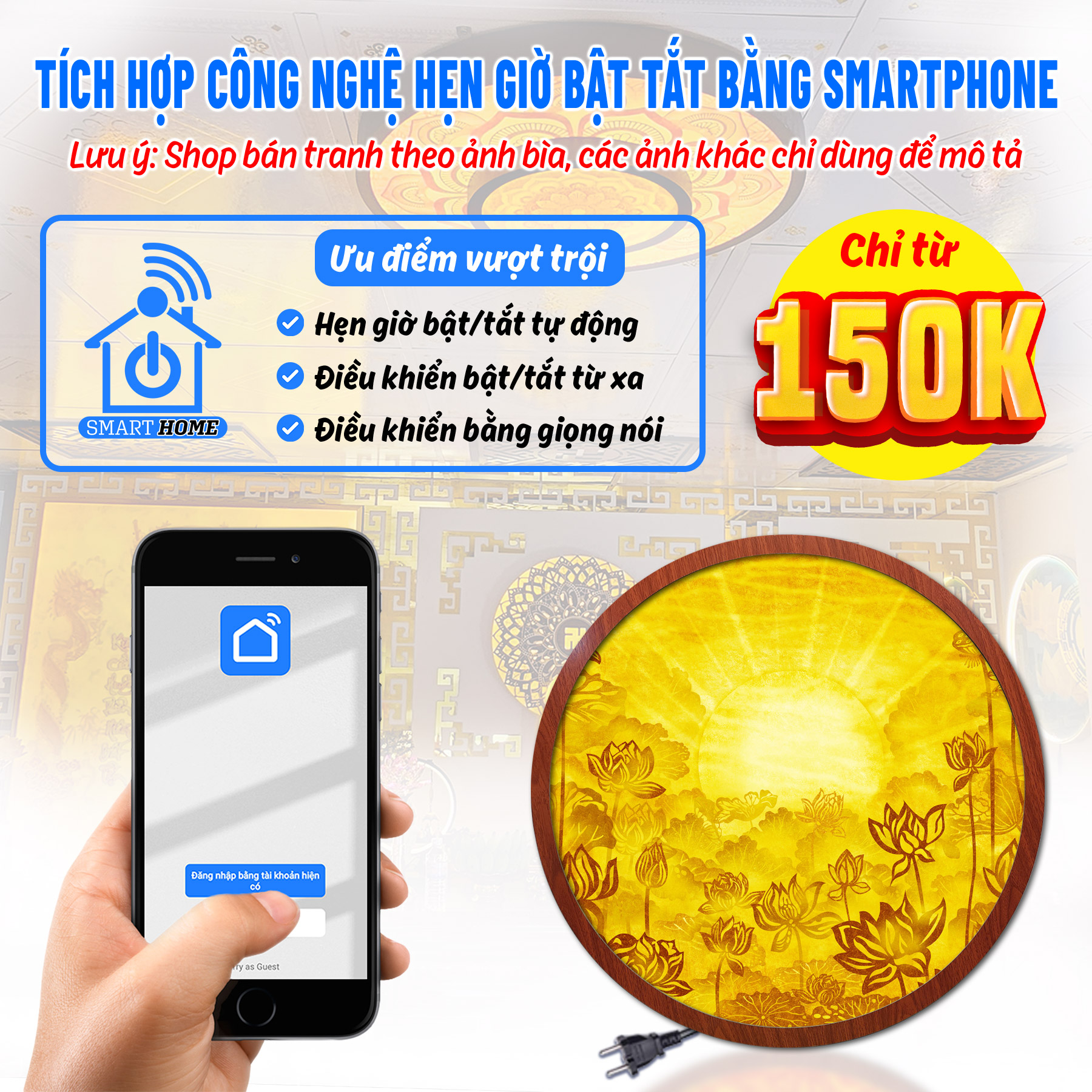Đèn thờ hào quang phật tranh trúc chỉ tròn chân thiện mỹ, trang trí bàn thờ, hào quang trúc chỉ hoa sen tc-hq-119