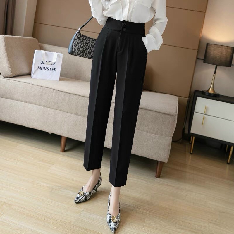 Quần baggy nữ 2 khuy dọc cạp lưng cao quần tây công sở