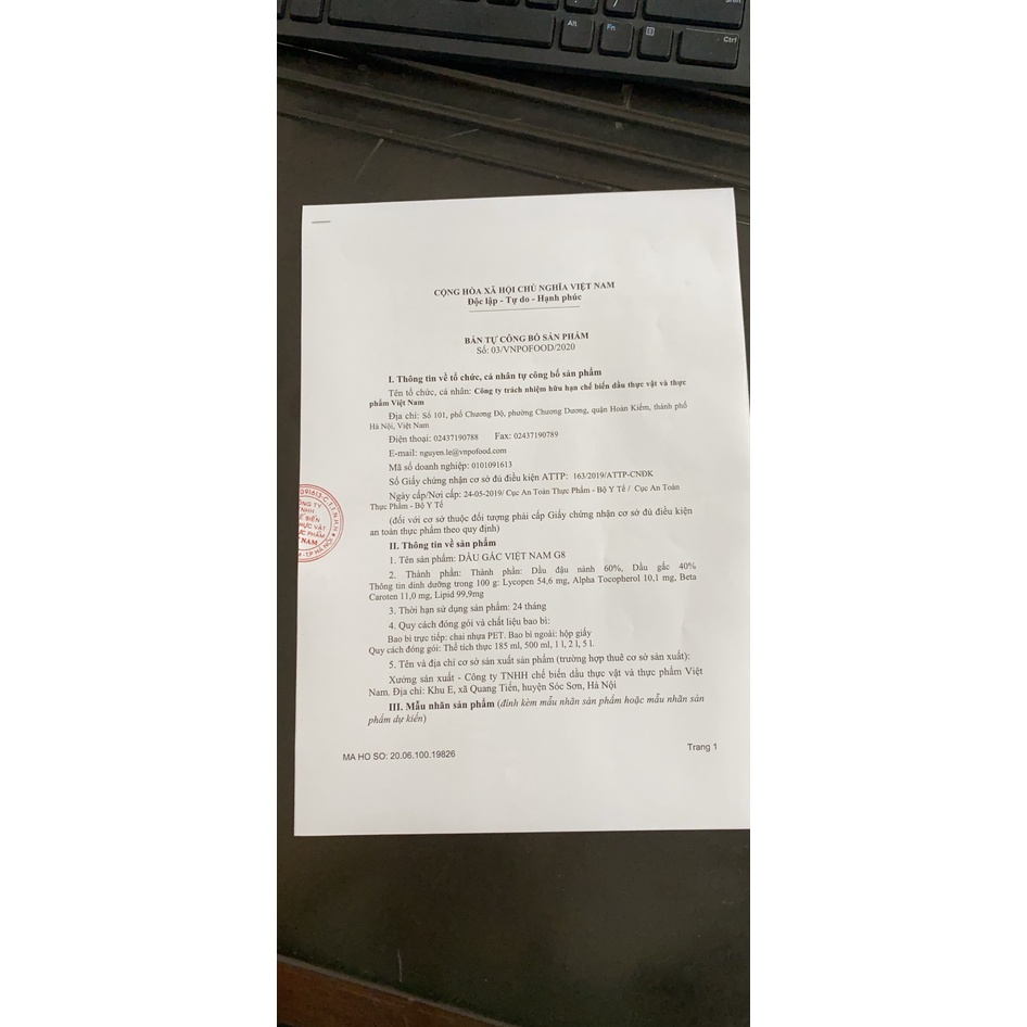 Dầu Gấc G8 Việt Nam 185ml : HSD 2026