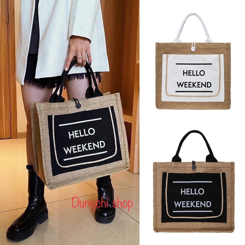 Túi cói hello weekend