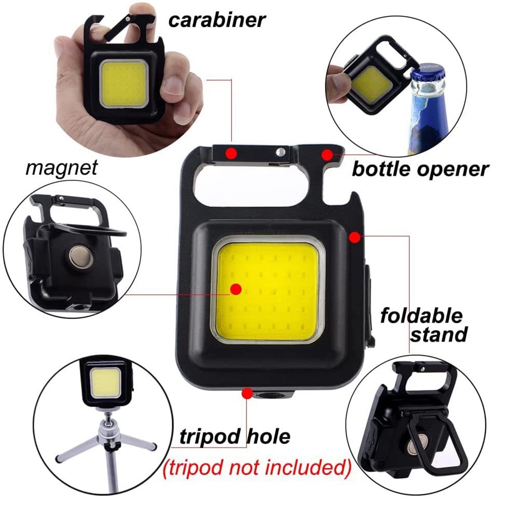 Đèn pin mini treo móc khóa đa năng sạc usb tiện dụng bản đặc biệt chống nước, đèn led mini COB 800 Lumens