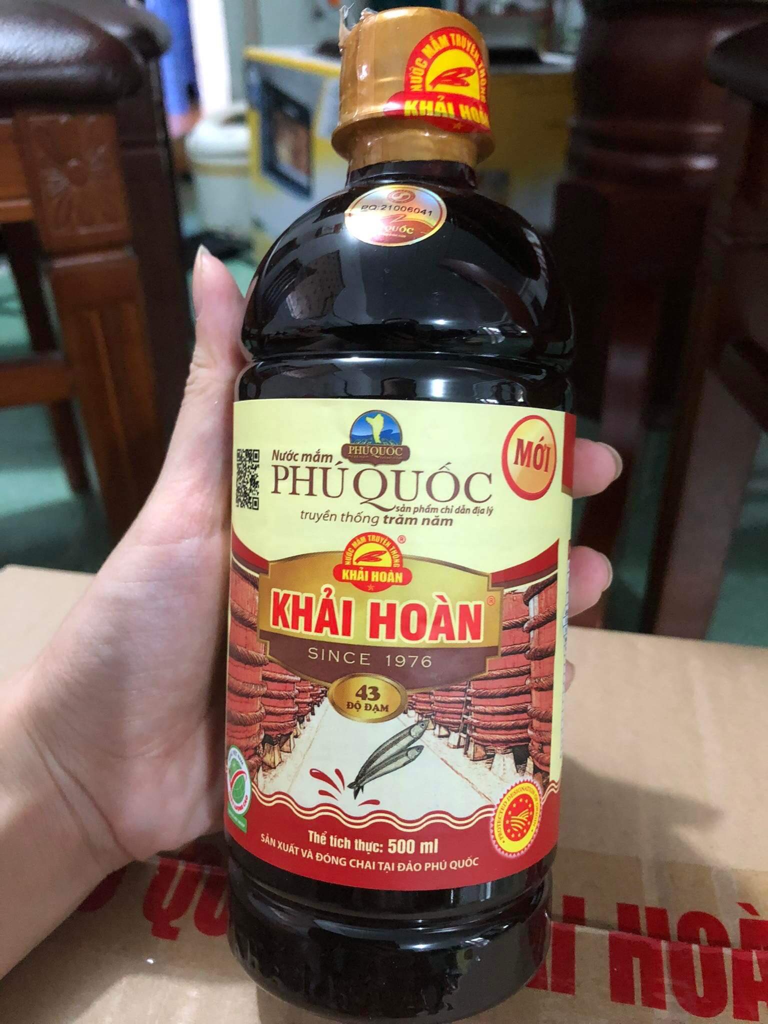 Nước mắm khải hoàn phú quốc 43 độ đạm-loại chai nhựa 500ml