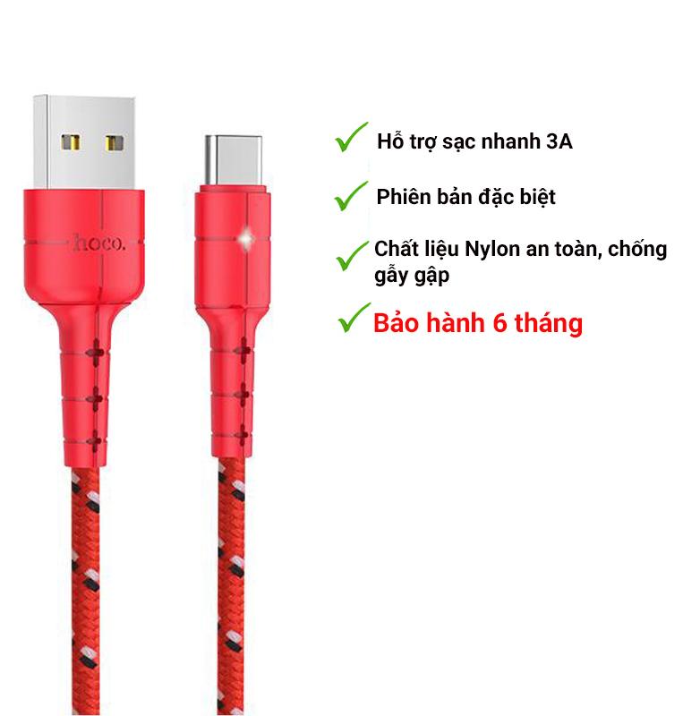 Cáp sạc dây Nylon Type-C cho điện thoại SAMSUNG/HUAWEI/LG hỗ trợ sạc nhanh 3A