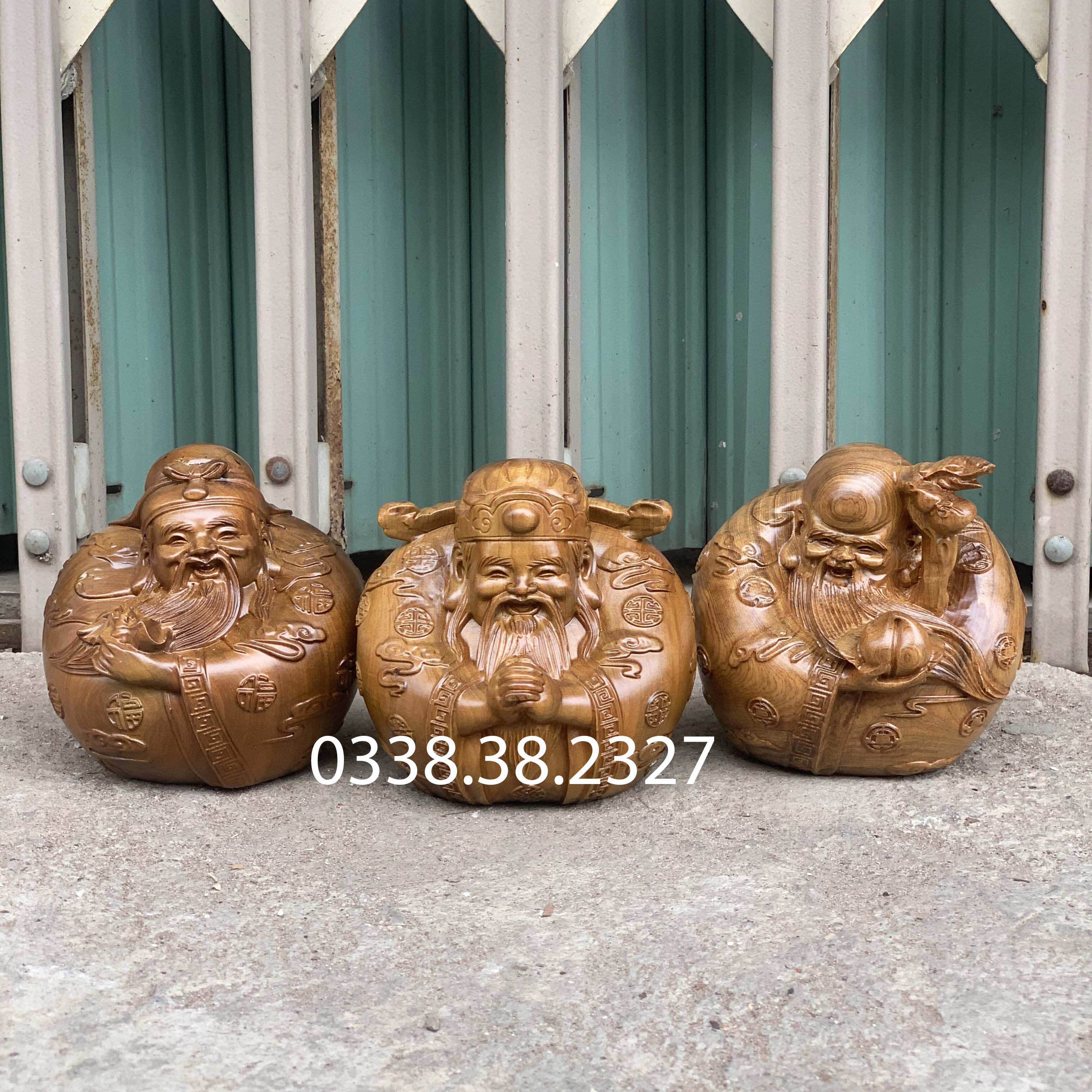 Bộ tượng tam đa phúc lộc thọ trứng chất liệu gỗ bách xanh