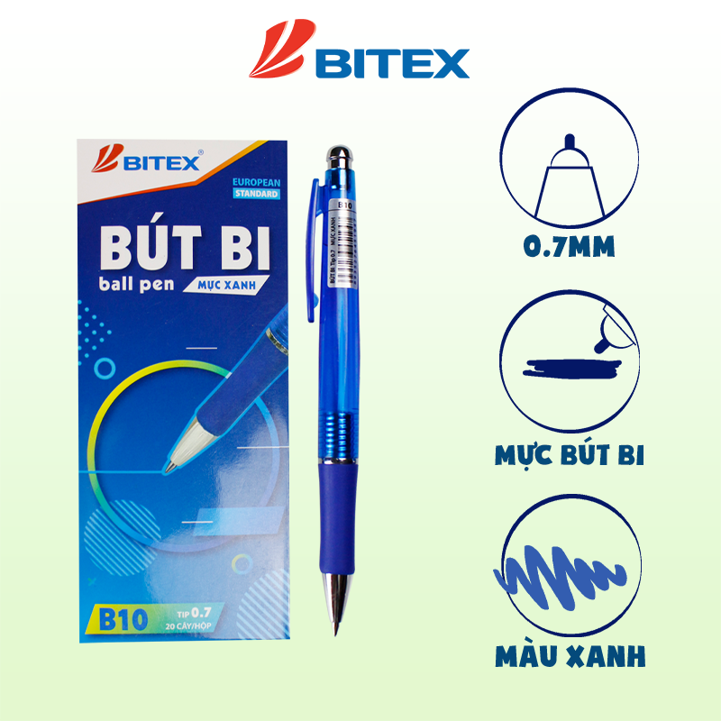 Bút bi Bitex mực xanh / đen B10 ngòi 0.7mm (1 cây)