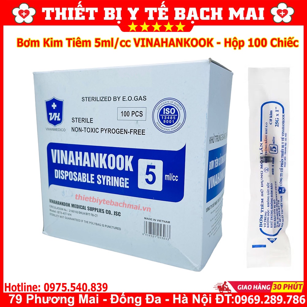 Bơm kim tiêm 5ml vinahankook dùng 1 lần - hộp 100 chiếc