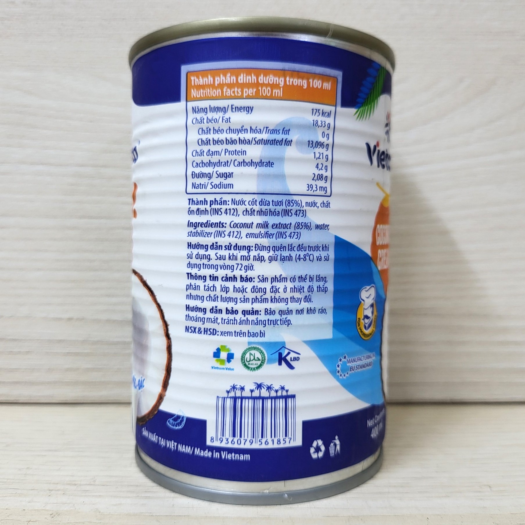 VIETCOCO (Lon 400ml) NƯỚC CỐT DỪA TƯƠI Rich & Creamy Coconut Cream (HALAL)