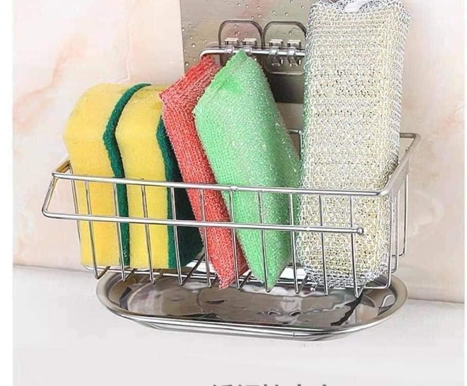 Giỏ đựng miếng rửa chén bát inox dán tường siêu chắc - kệ để đồ rửa bát có khay hứng nước-kệ đựng miếng rửa chén inox có khay hứng nước , kệ để đồ rửa chén, kệ giỏ inox đựng dụng cụ rửa chén bát dán tường