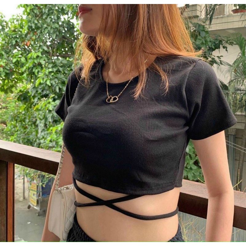 Áo Thun Ôm Đan Dây Chéo Bụng