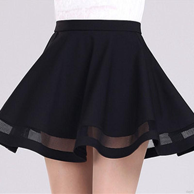 Chân váy xếp ly phối lưới (Đen)