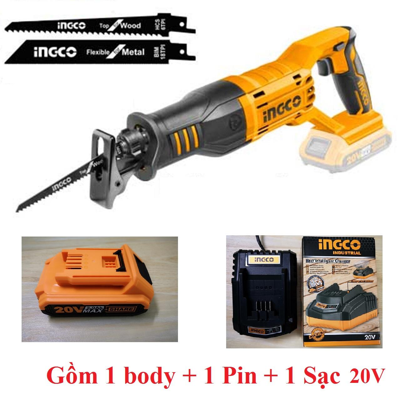 20V Máy cưa kiếm dùng pin Ingco CRSLI1151 (GỒM 1 PIN VÀ 1 SẠC 20V)