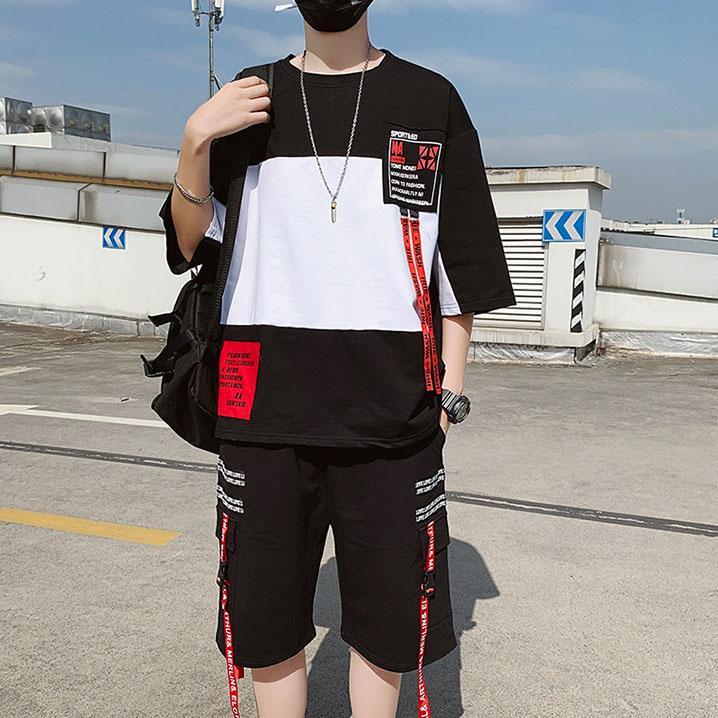 Bộ Quần Áo Thun Nam Phối Hai Màu Kèm Phối Dây Chữ Cá Tính Thời Trang 4MENHN SET NAM 9000039C