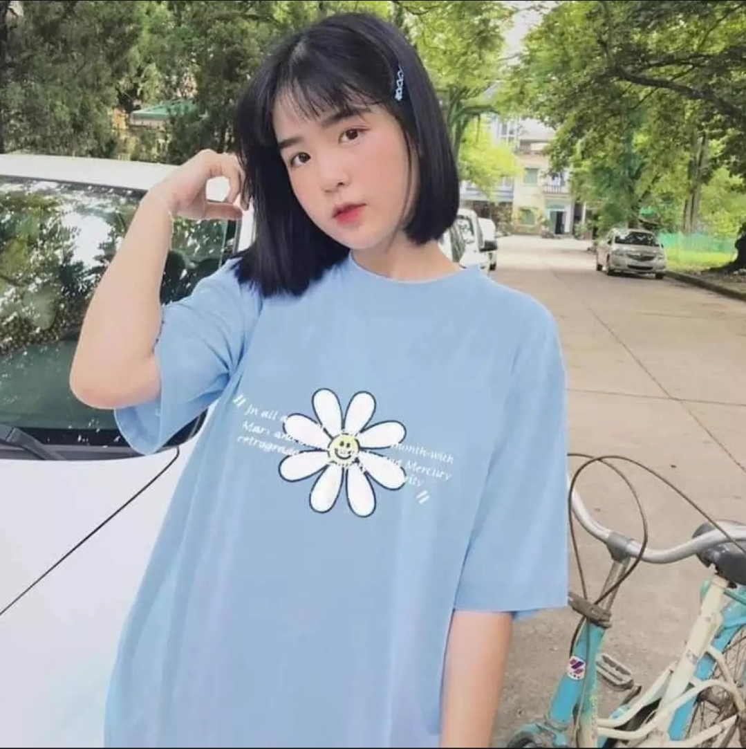 [HCM](Hỗ trợ phí vận chuyển) Áo thun nam nữ form rộng Hàn quốc in hình Hoa Cười Trước Ngực dễ thương vải dày mịn mát đường may sắc sảo không phai màu không dính giặt