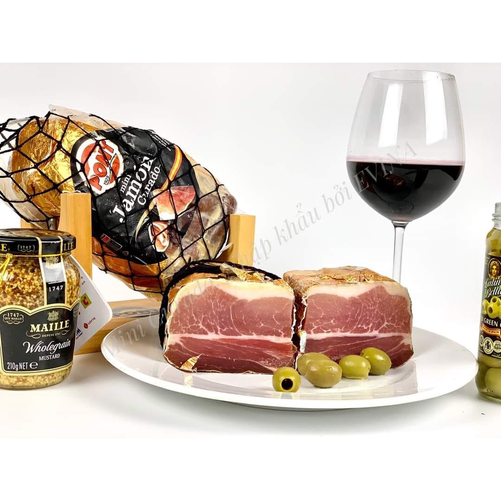 Đùi Heo Muối Mini Pont Jamon Curado 1.0Kg Túi lưới dao vàng khắc Pont
