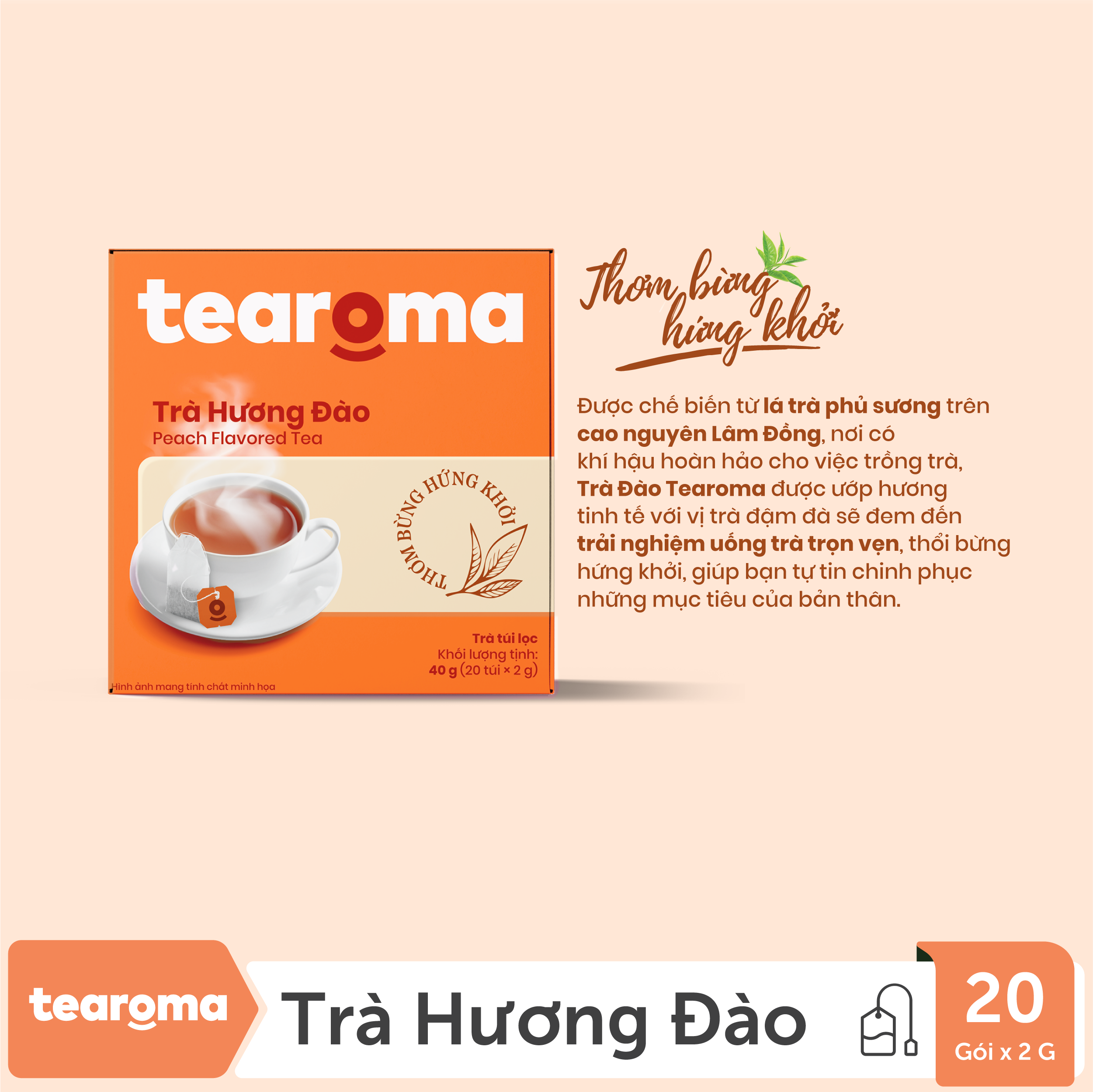 [Date T2/25] Trà túi lọc Đào Tearoma (Hộp 20gói x 2gr)