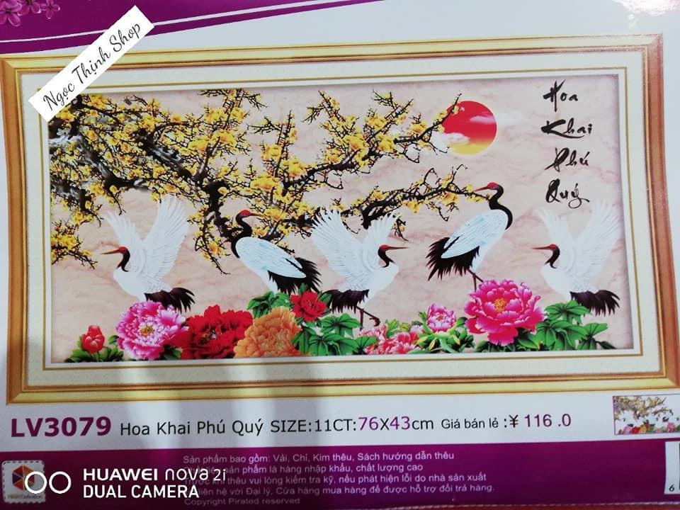 Tranh thêu chữ thập hoa khai phú quý mã LV3079 KT:76X43CM