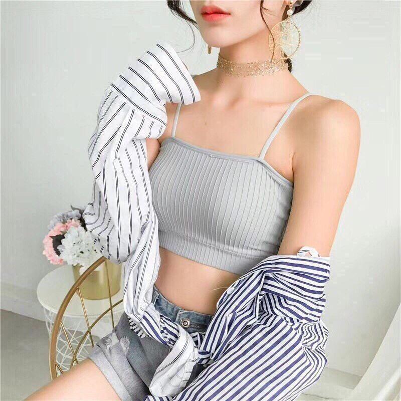 [HCM]Áo Thun Nữ Sọc Gân Hai Dây Thời Trang Thể Thao Đi Chơi Adc35