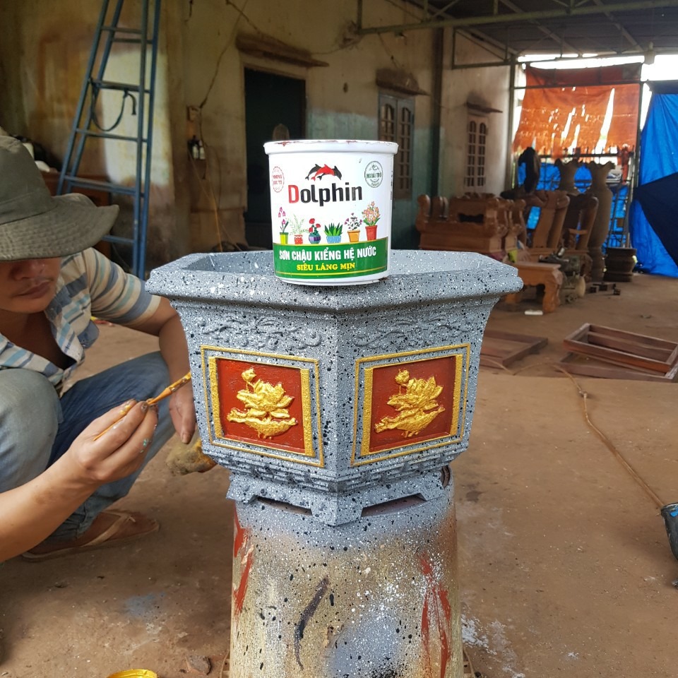 Sơn chậu kiểng láng mịn hệ nước DOLPHIN (Lon 1kg) - Tặng kèm cọ