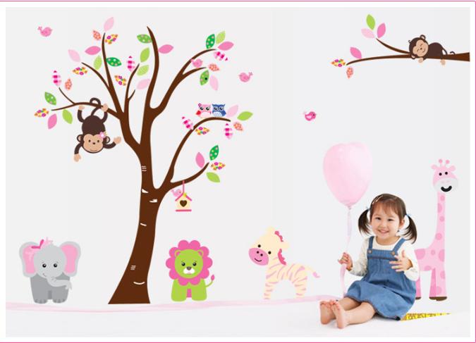 Decal trang trí Thú và Cây hồng size lớn