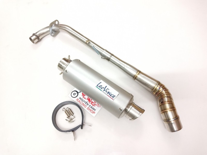 Pô leovince bạc cổ pô 2 khúc gắn xe Sirius 100