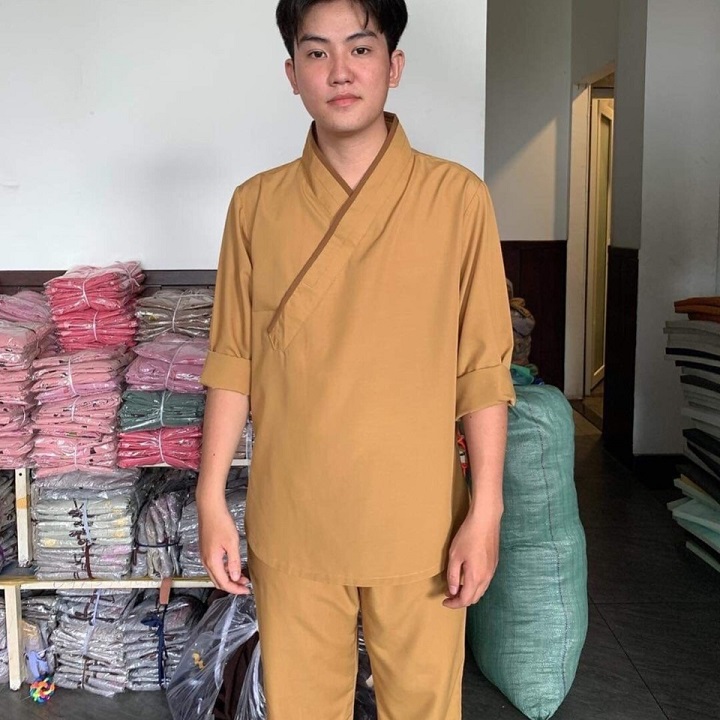 NHẬT NAM KATE Trang phục truyền thống, Bộ quần áo mặc nhà, Bộ đồ lam nam đi chùa, Quần áo lam Phật tử nam đi chùa Giản dị kín đáo mẫu PNN07