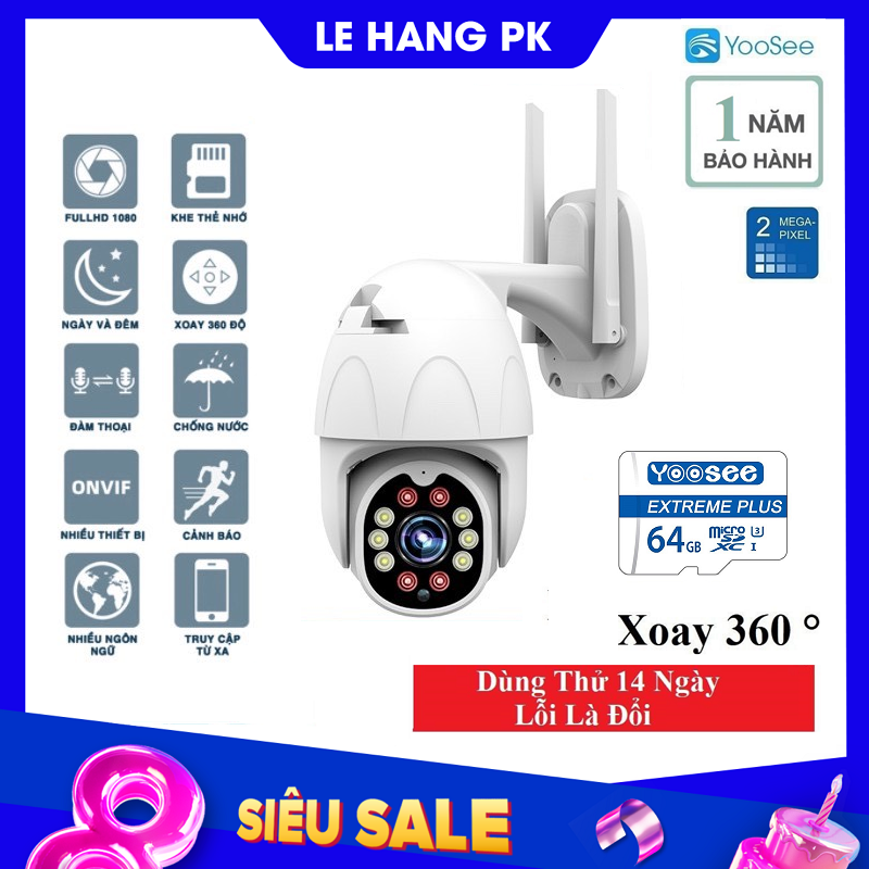 [HCM][ KÈM THẺ NHỚ 64GB YOOSEE CHÍNH HÃNG ]Camera IP Wifi Ngoài trời Yoosee PTZ 2 Râu FullHD 1080P  6 LED trợ sáng 4 LED hồng ngoại đàm thoại 2 chiều hỗ trợ xoay 355 độ (Trắng)