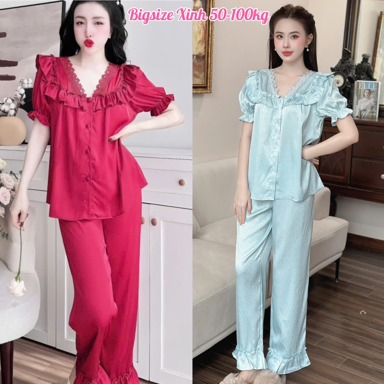 Đồ bộ Bigsize cánh dơi lụa mango cao cấp 60-110kg đồ mặc nhà sang chảnh cho nữ