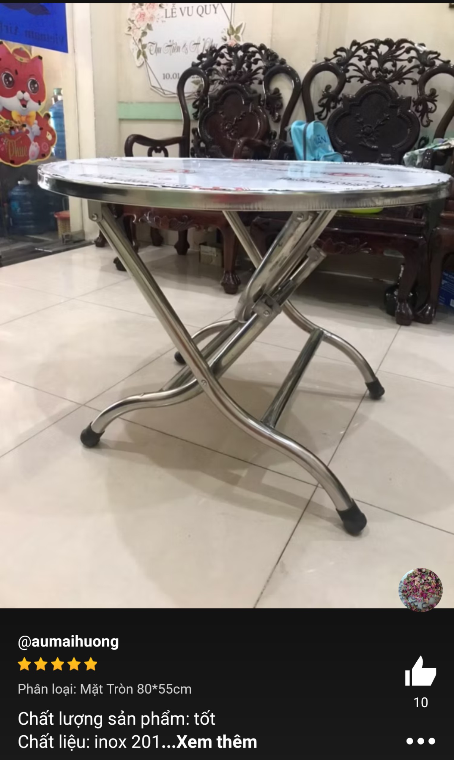 Bàn ăn inox 1m2 gấp gọn cho gia đình , đám tiệc
