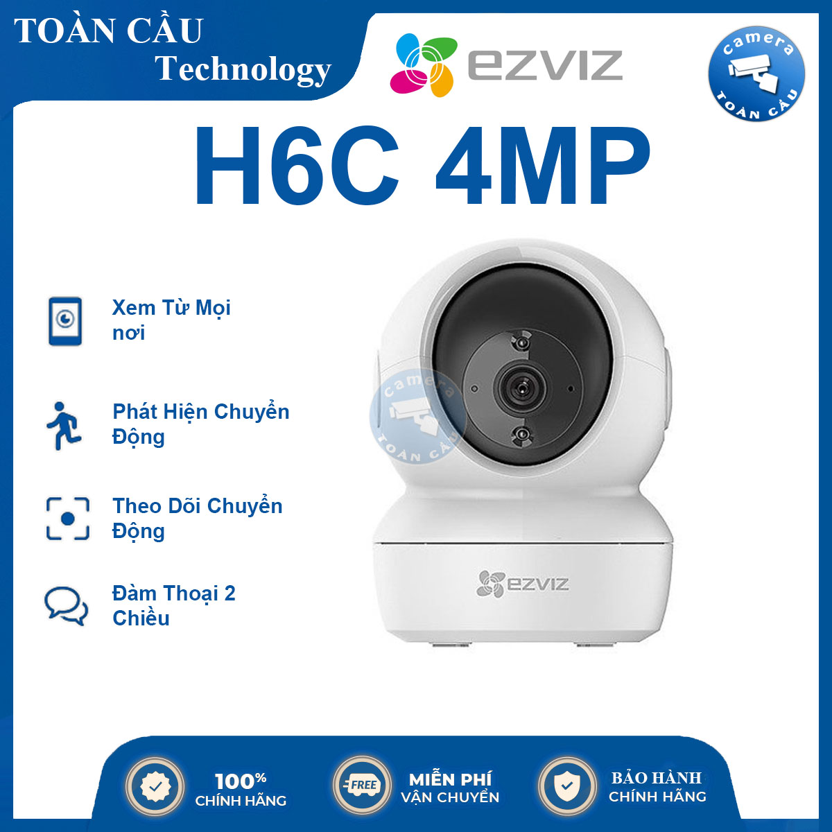 [CHÍNH HÀNG] Camera WIFI EZVIZ H6C 4MP - Độ Phân Giải 4MP, Theo Dõi Chuyển Động, Đàm Thoại 2 Chiều, Theo Dõi Từ Mọi Nơi - CAMERA TOÀN CẦU