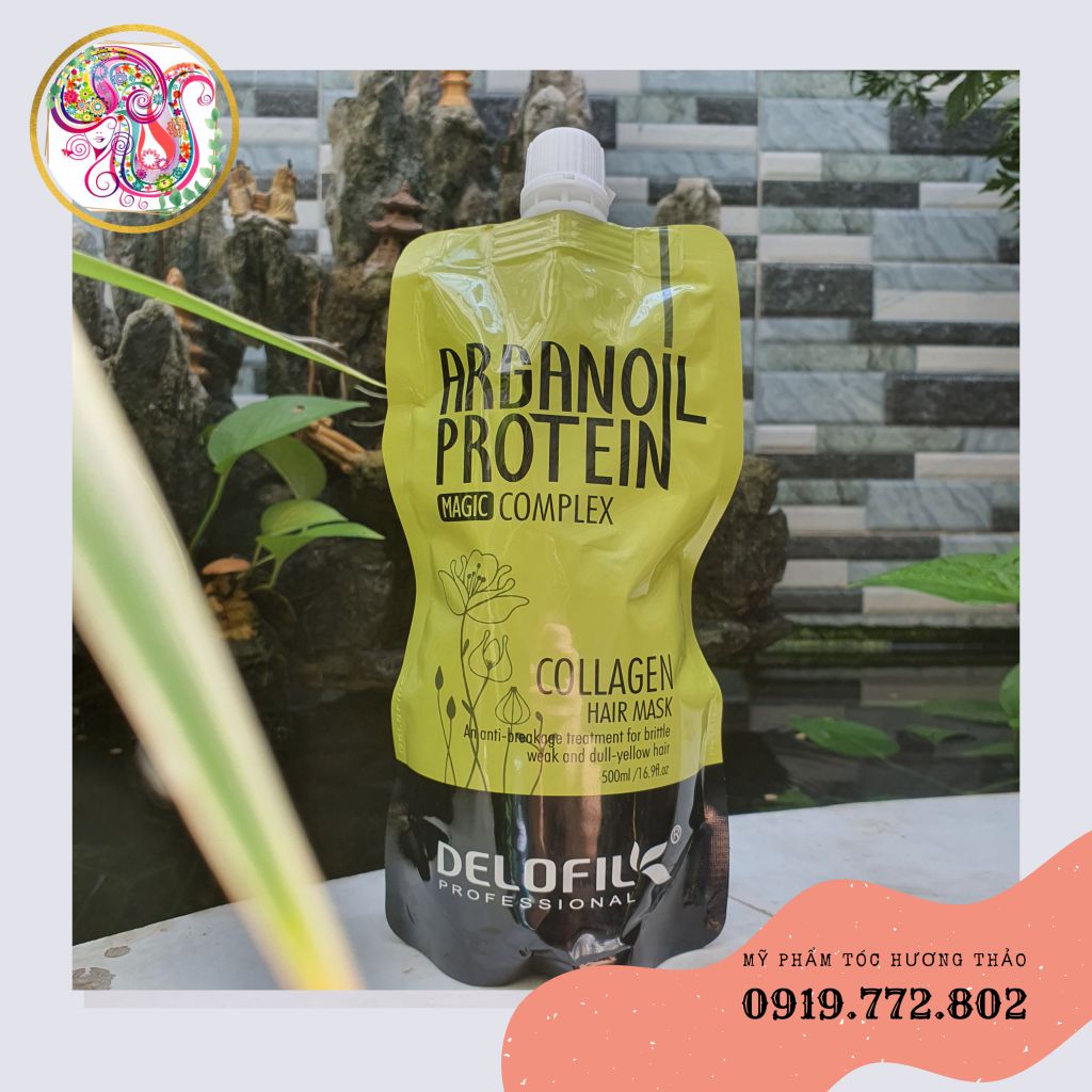 Hấp dầu dưỡng ẩm Collagen Hair Mask Delofil Argan Oil Protein 500ml