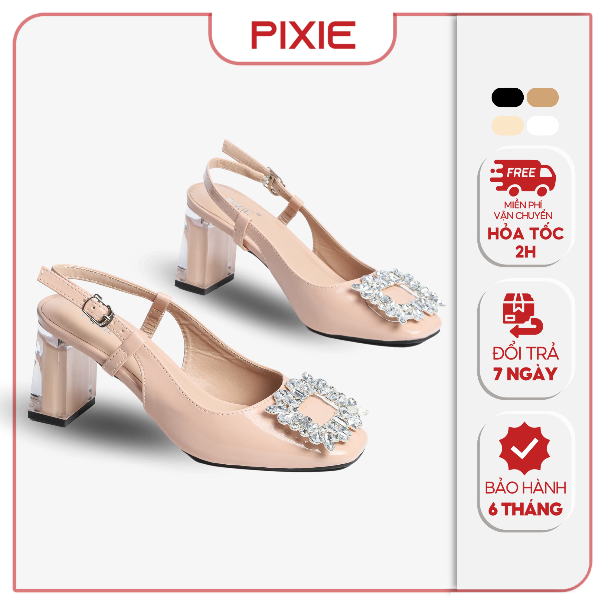 Giày Cao Gót 7cm Sling Back Gót Mica Phối Khóa Pixie H077