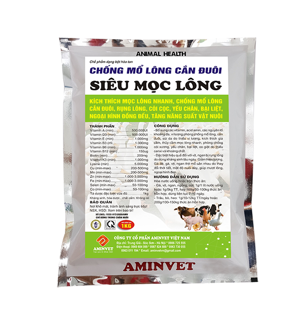Siêu mọc lông (1kg-aminvet) kích thích mọc lông, chống mổ lông, cắn đuôi