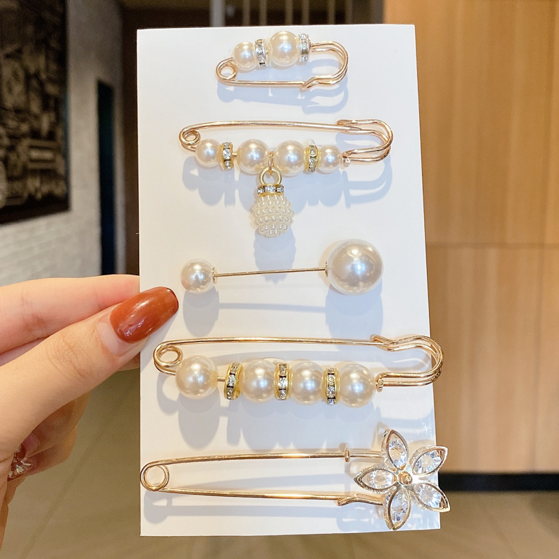 Set ghim cài áo quần hạt giả ngọc thời trang