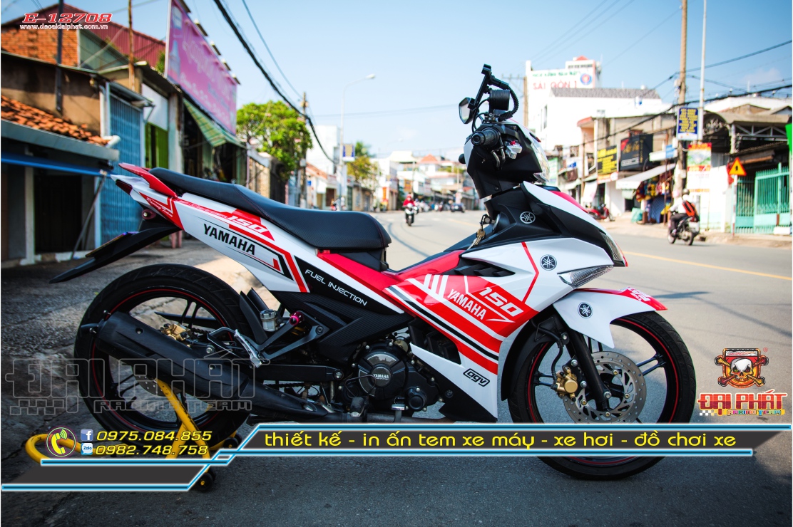 Tem Trùm Xe Exciter 150 Trắng Đỏ - E-12708