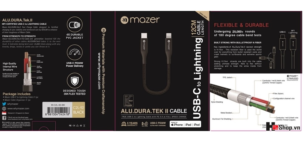 [HCM]DÂY CÁP MAZER POWER LINK II USB-C TO LIGHTNING PD30W (12CM)