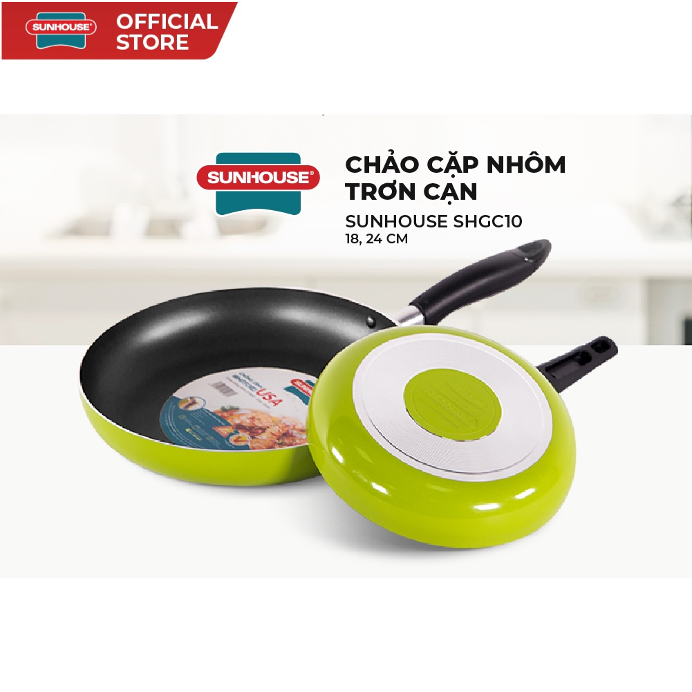 Chảo cặp nhôm trơn cạn Sunhouse phi 18 + 24 (xanh đen)