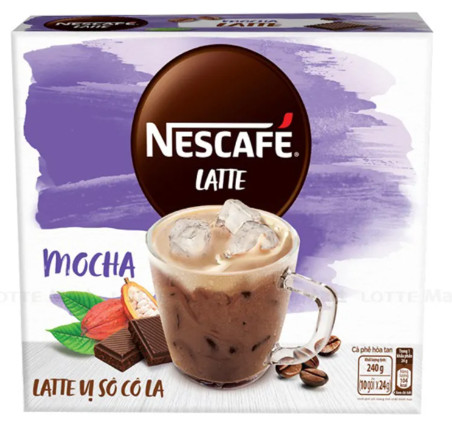Hộp10 gói NesCafe Latte vị sô cô la 240g 10 gói x 24gr Date T3 2024