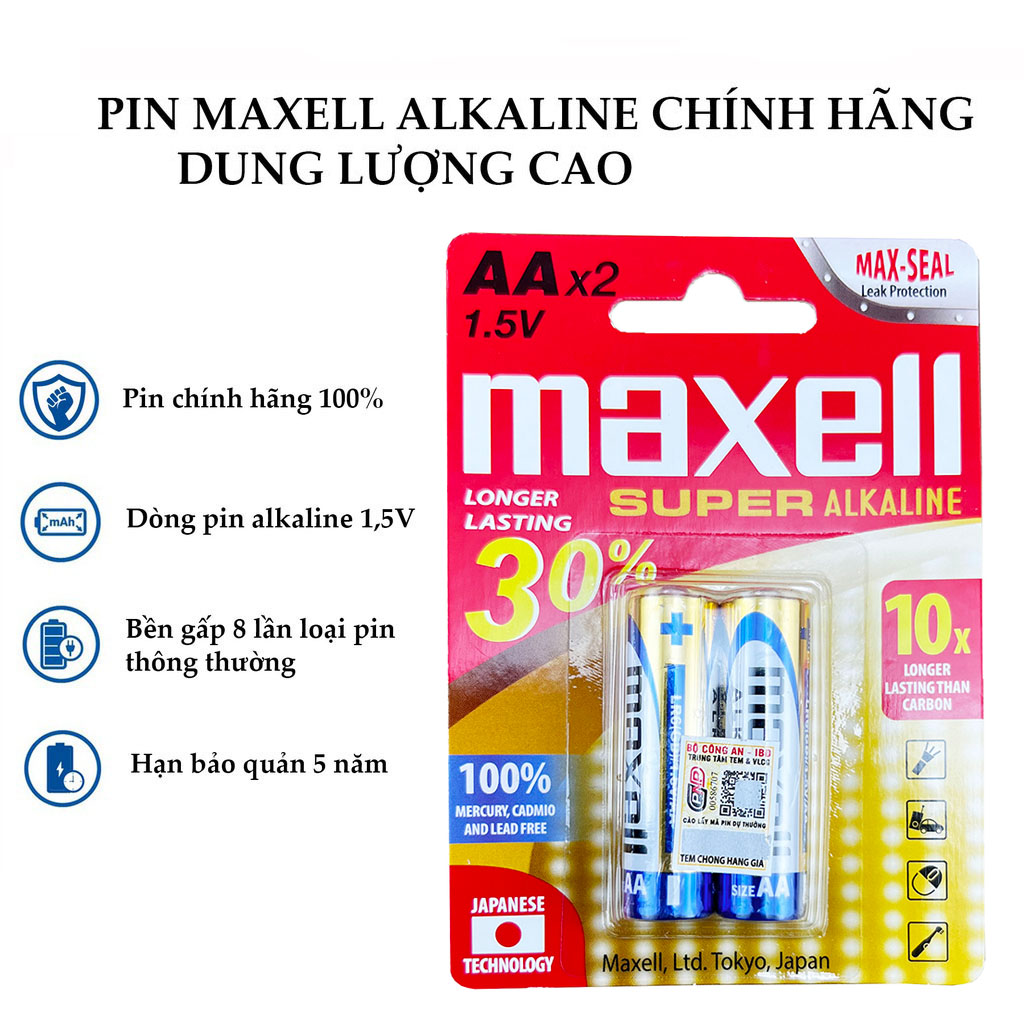 Pin AA (2A), AAA (3A) Maxell Alkaline LR3 LR6 vỉ 2 viên
