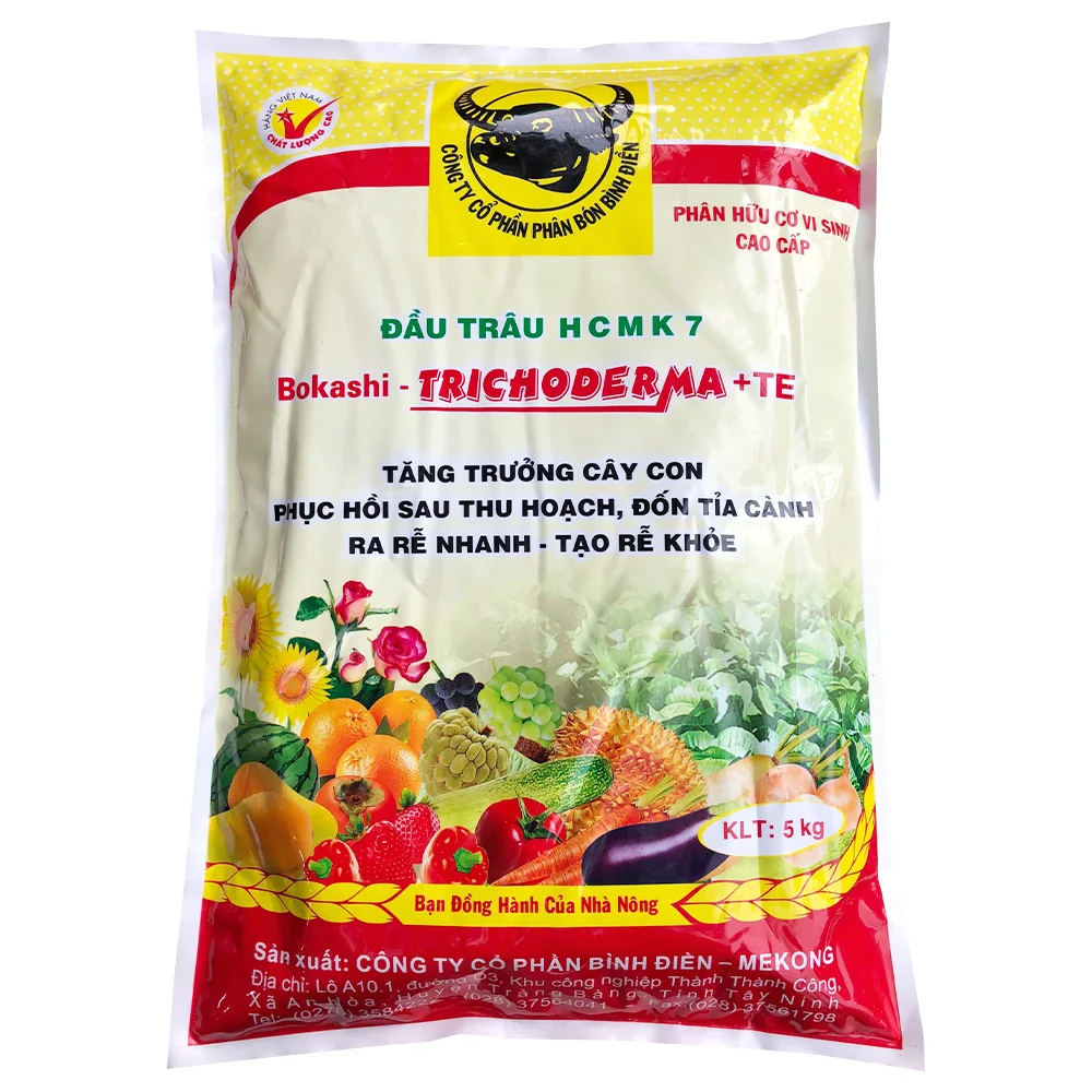PHÂN BÓN HỮU CƠ VI SINH ĐẦU TRÂU HCMK 7, CÓ BỔ SUNG NẤM TRICHODERMA TỐT RẼ MẠNH CÂY (5Kg)